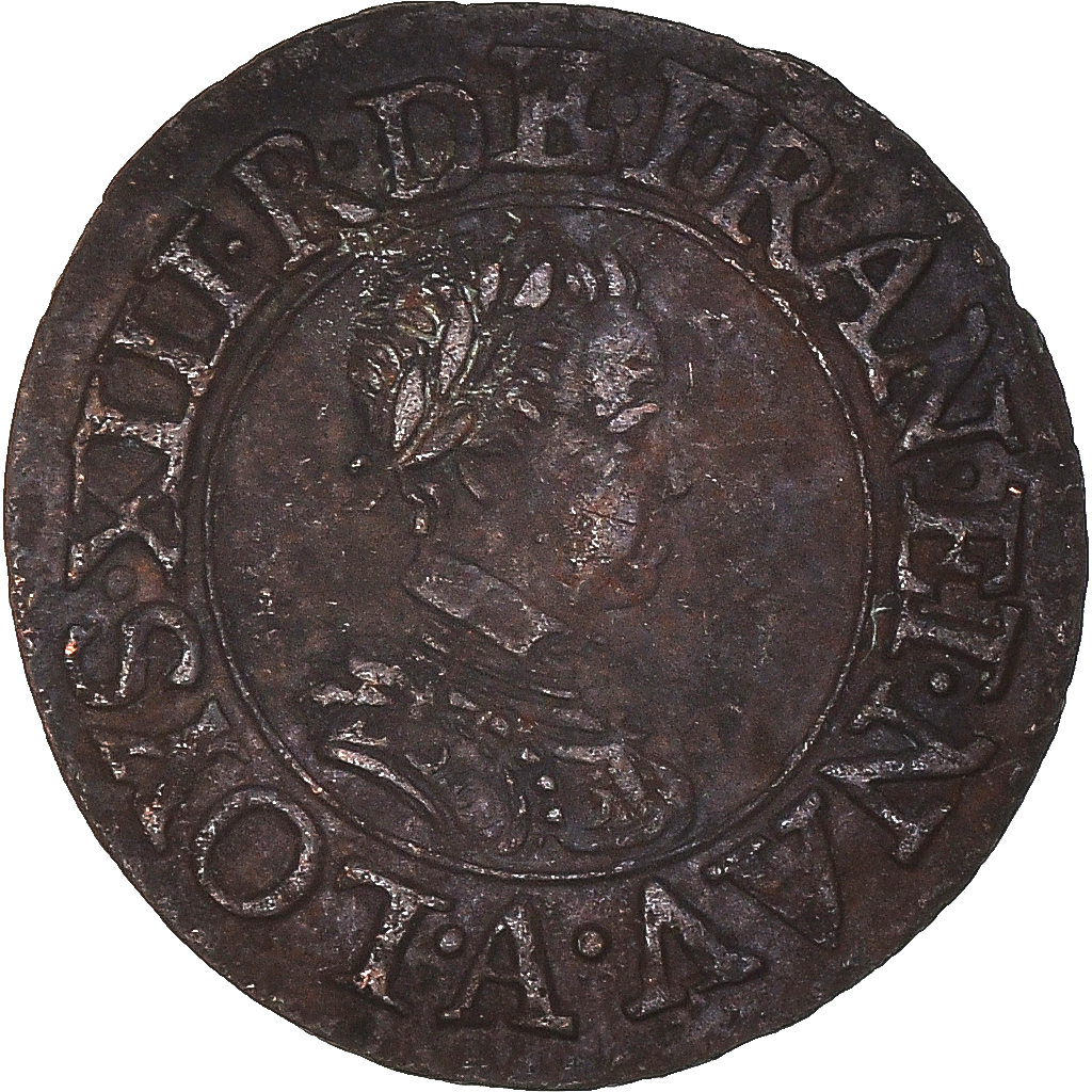 Coin, France, Louis XIII, Denier Tournois, 1616, Paris, AU, Copper