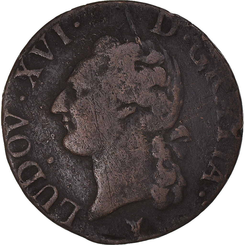 Coin, France, Louis XVI, 1/2 Sol, 1791, Limoges, VF, Copper