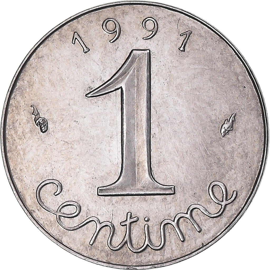 Frankrijk, 1 Centime, Épi, 1991, Paris, Frappe Monnaie, Stainless Steel, PCGS