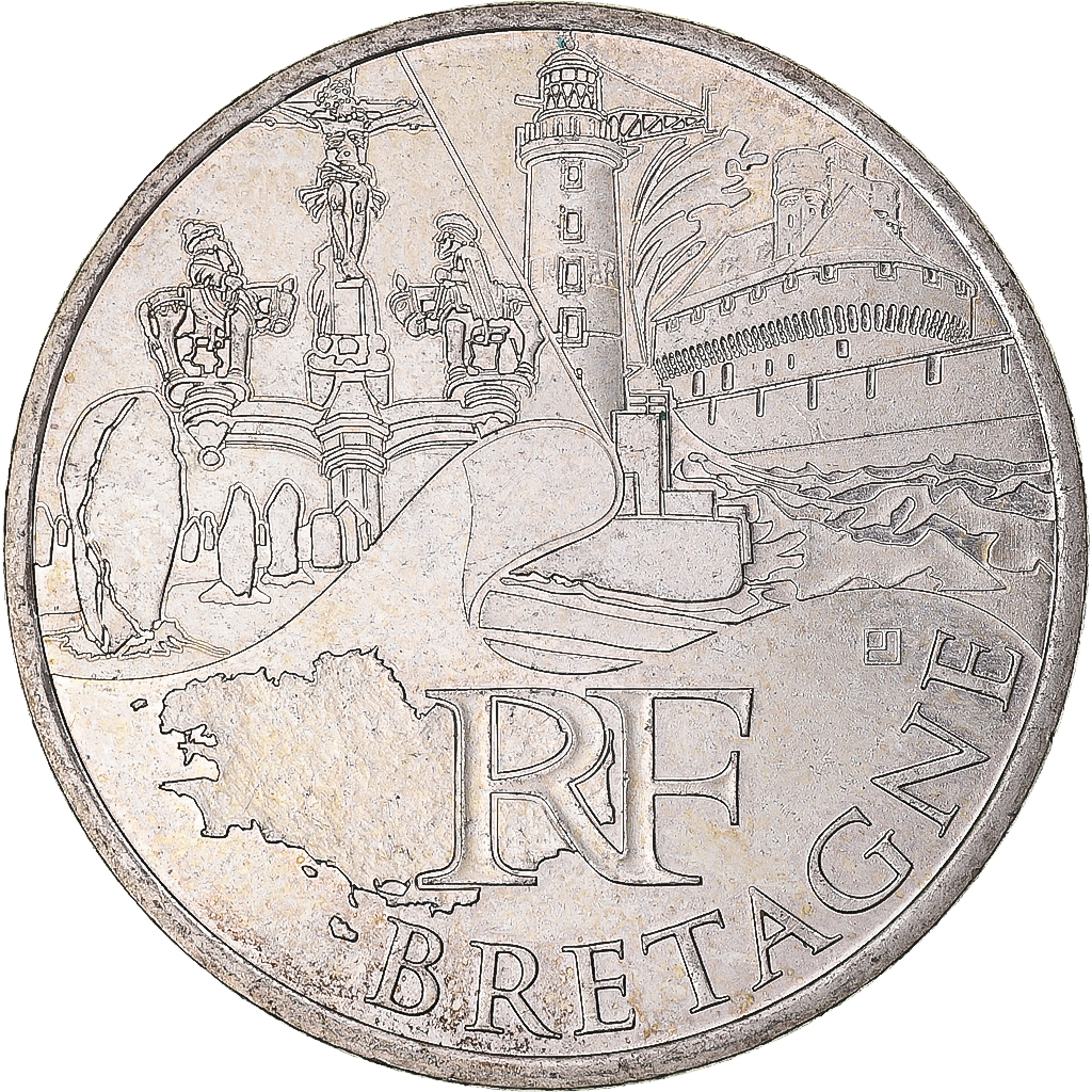 France, 10 Euro, 2011, Monnaie de Paris, Bretagne, MS(60-62), Silver