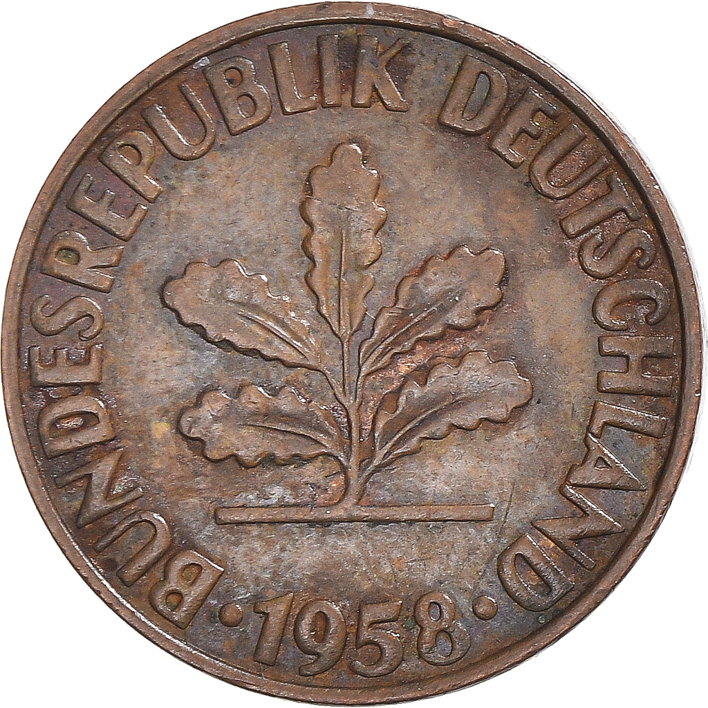 Coin, GERMANY - FEDERAL REPUBLIC, 2 Pfennig, 1958, Karlsruhe, , Copper