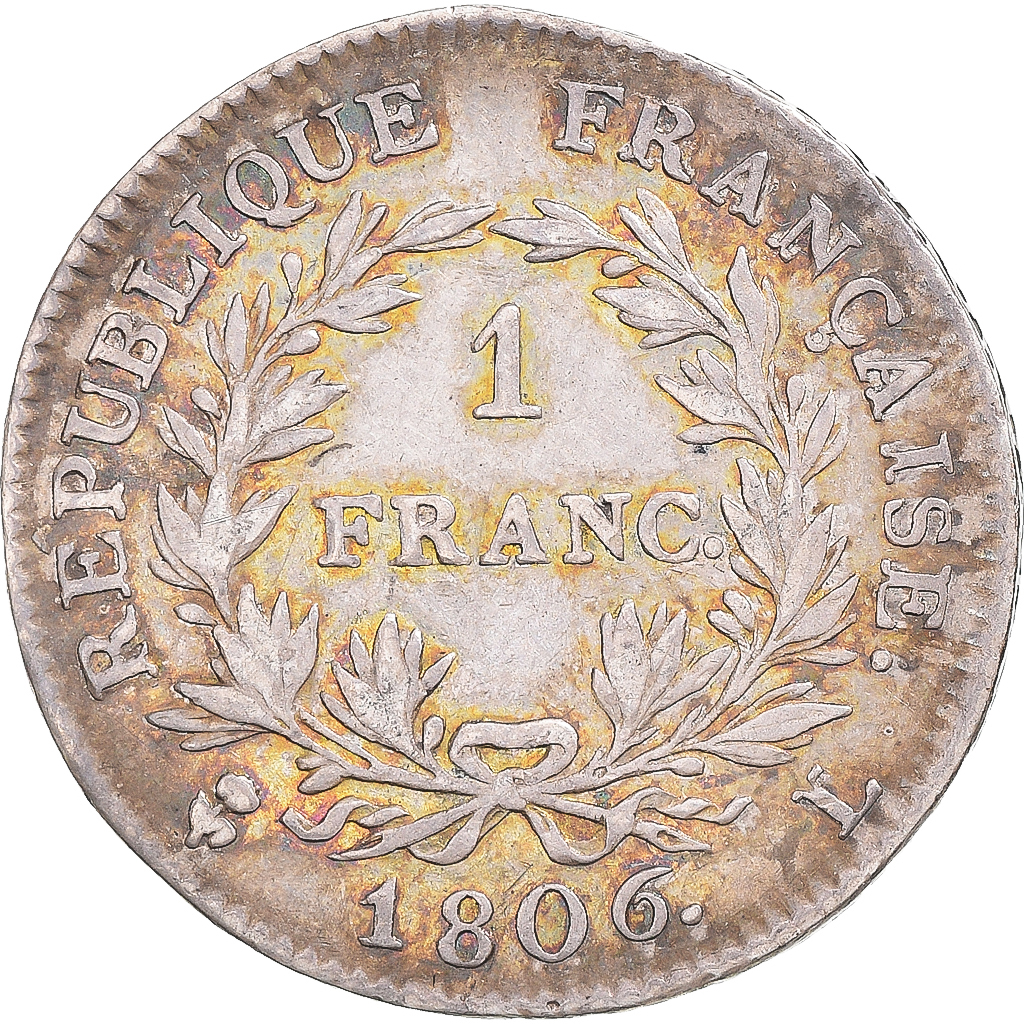 Coin, France, Napoleon I, 1 Franc, 1806, Bayonne, AU, Silver, Gadoury:444
