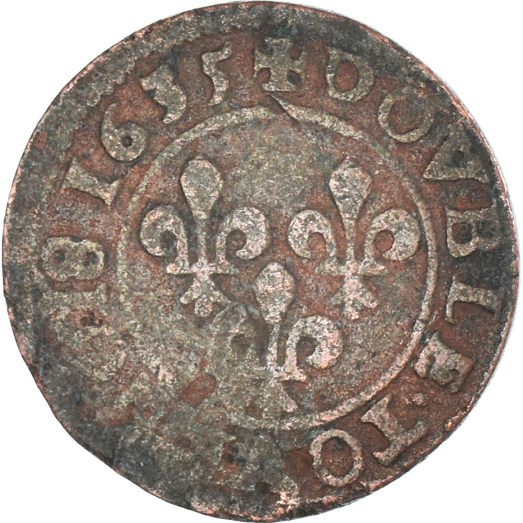 Coin, France, Louis XIII, Double Tournois, 1635, Lyon, VF(20-25), Copper