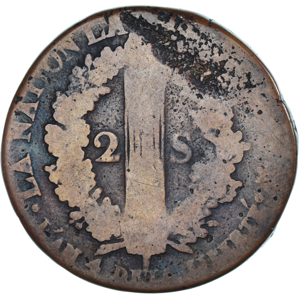 Coin, France, Louis XVI, 2 Sols, AN 4, Strasbourg, , Métal de cloche