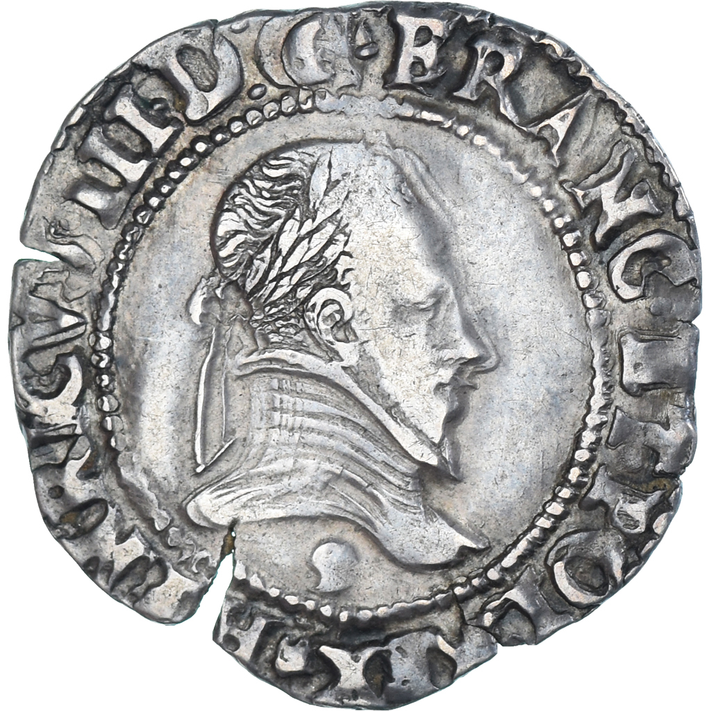 Coin, France, Henri III, 1/4 Franc au col plat, 1587, Rennes, VF, Silver