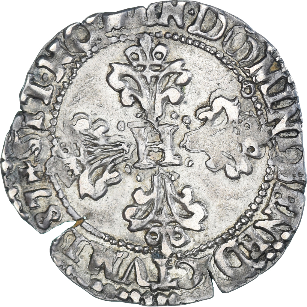 Coin, France, Henri III, 1/4 Franc au col plat, 1587, Rennes, VF, Silver