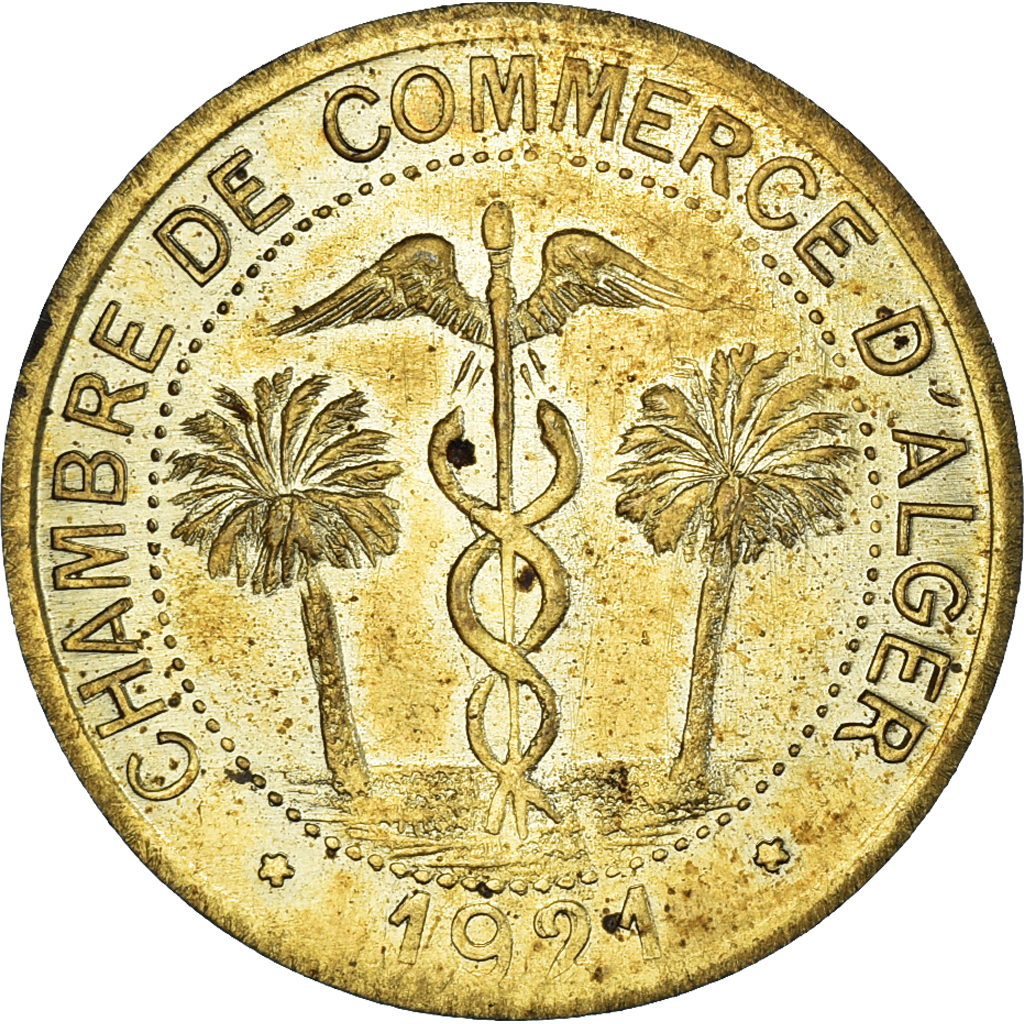 Coin, Algeria, Chambre de commerce, 10 Centimes, 1921, ESSAI, AU, Brass