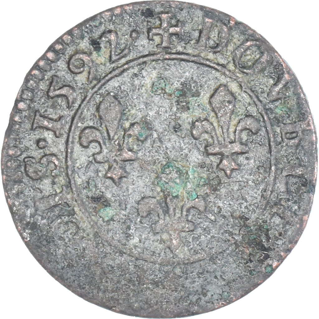 Coin, France, Henri IV, Double Tournois, 1592, Châlons-en-Champagne, 
