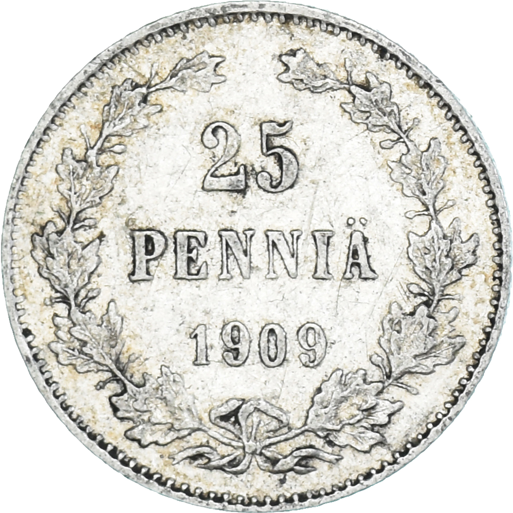 Coin, Finland, Nicholas II, 25 Penniä, 1909, Helsinki, EF, Silver