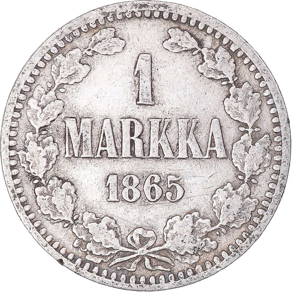 Coin, Finland, Alexander II, Markka, 1865, Helsinki, F(12-15), Silver, KM:3.1
