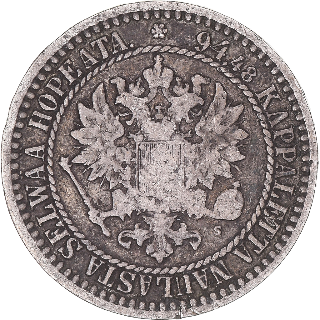 Coin, Finland, Alexander II, Markka, 1866, Helsinki, , Silver, KM:3.1