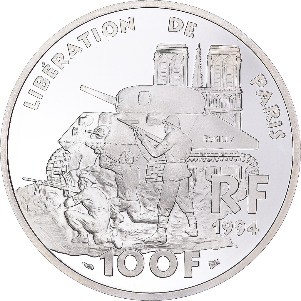 Coin, France, Libération de Paris, 100 Francs, 1994, Paris, MS(64), Silver