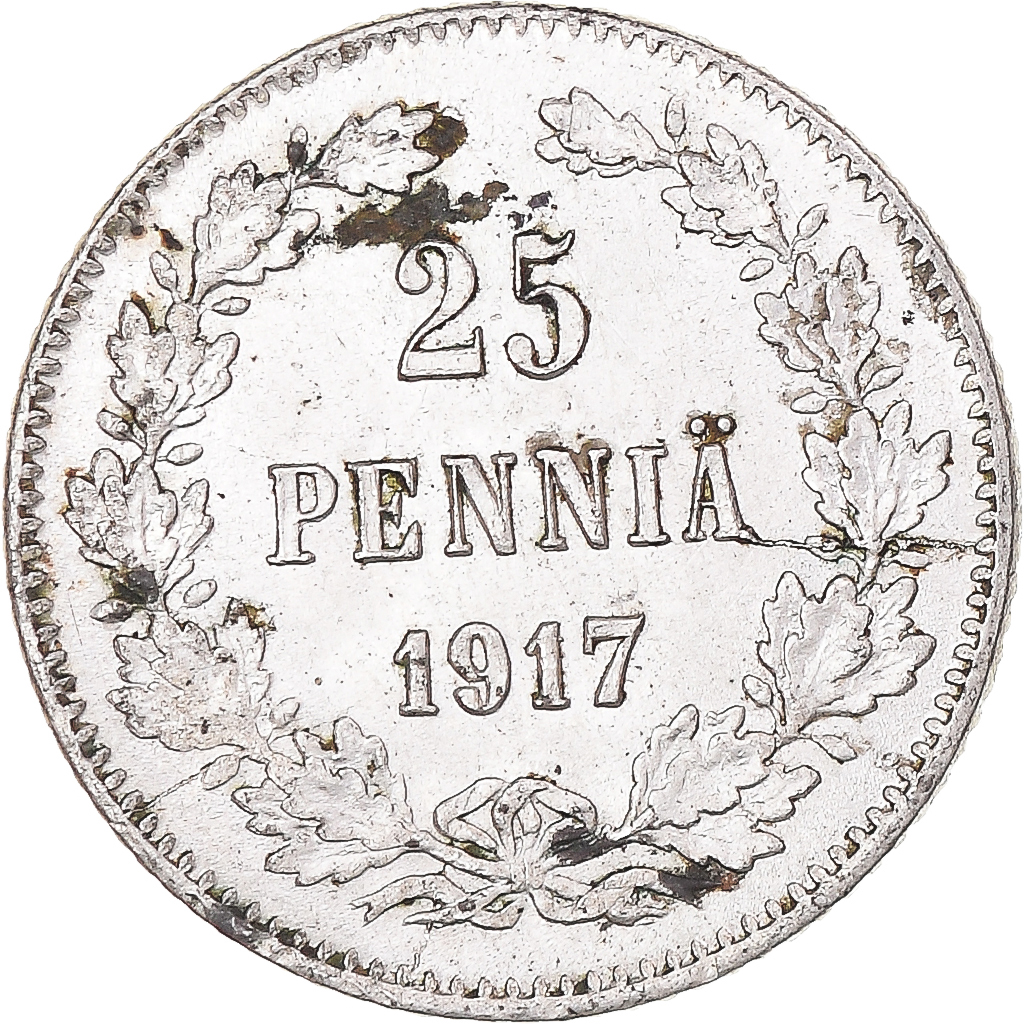 Coin, Finland, Nicholas II, 25 Penniä, 1917, Helsinki, AU, Silver