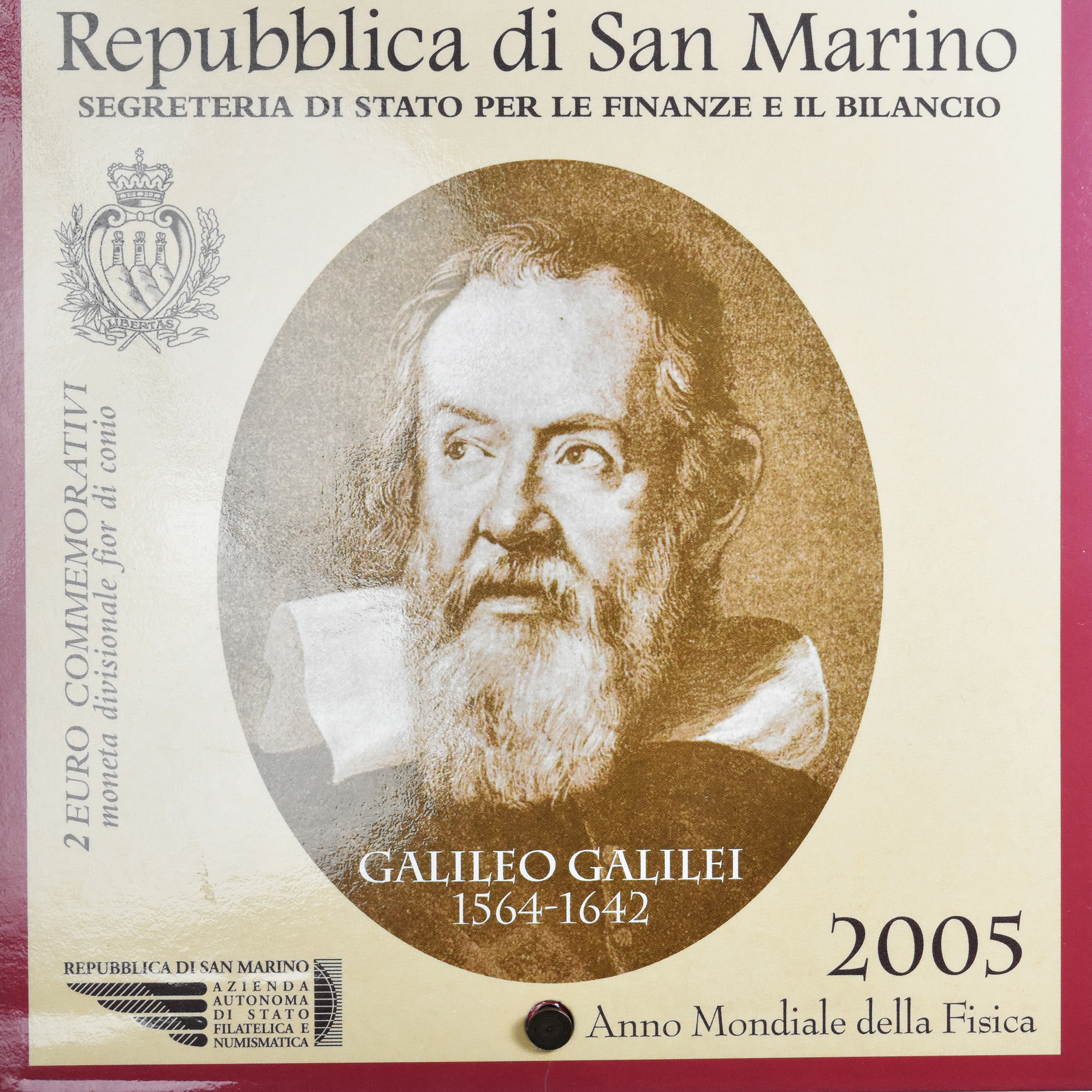 San Marino, 2 Euro, Galileo Galilei, 2005, FDC, STGL, Bi-Metallic