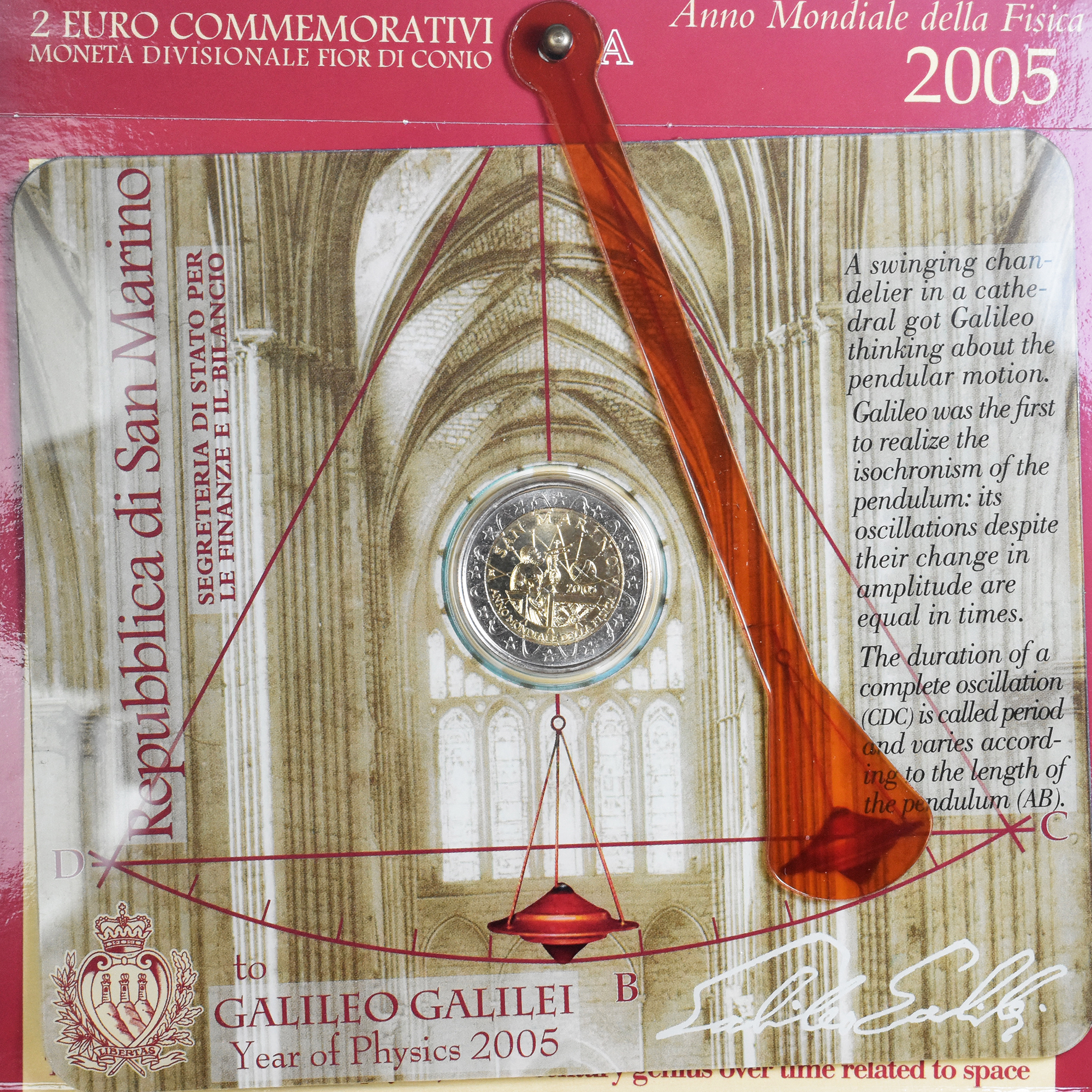 San Marino, 2 Euro, Galileo Galilei, 2005, FDC, STGL, Bi-Metallic