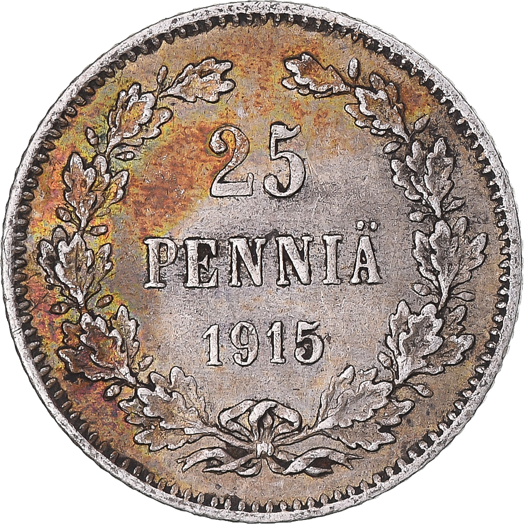 Coin, Finland, Nicholas II, 25 Penniä, 1915, Helsinki, AU, Silver