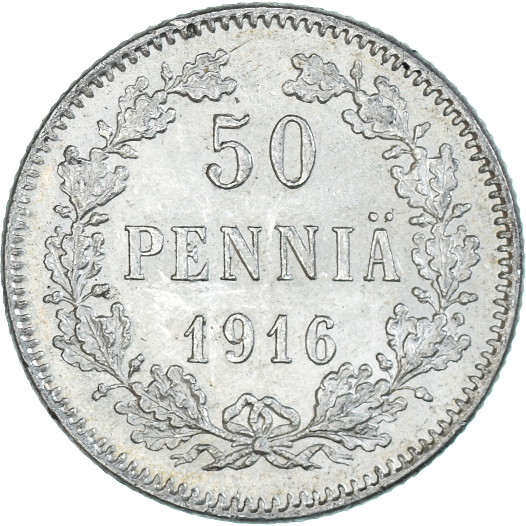 Coin, Finland, Nicholas II, 50 Penniä, 1916, Helsinki, AU, Silver