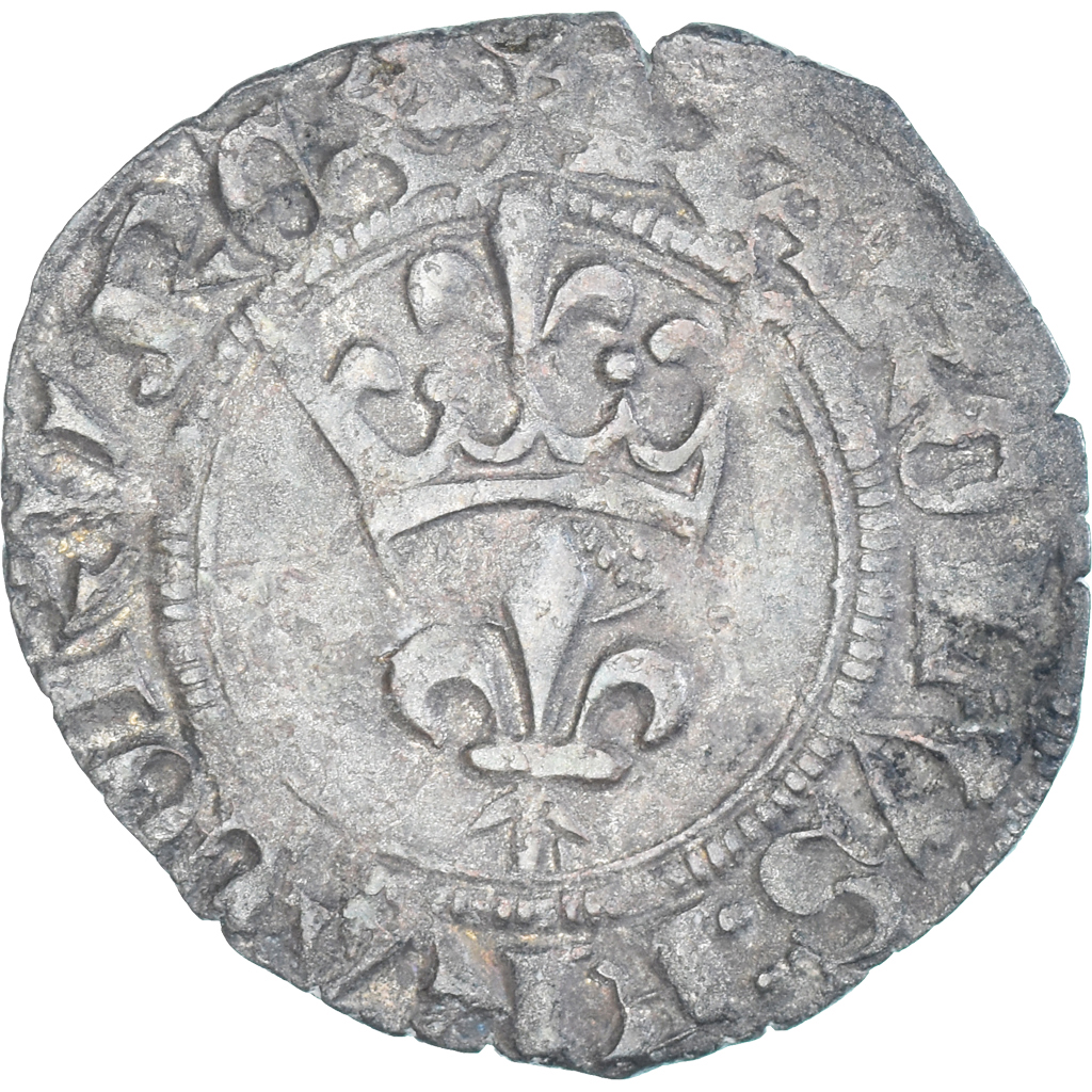 Coin, France, Charles VI, Double Tournois, 1380-1422, EF, Billon