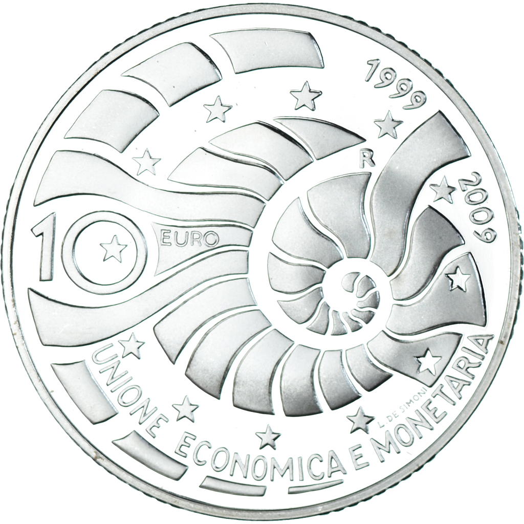 San Marino, 10 Euro, 2009, Monetary Union, UNZ+, Silber, KM:516