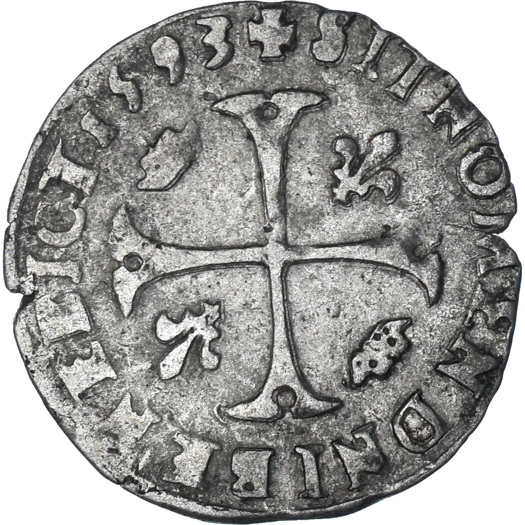 Coin, France, Henri IV, Douzain aux deux H, 1593, Clermont-Ferrand, 5th type