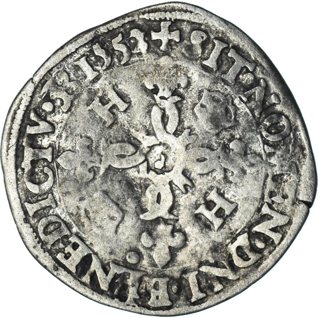 Coin, France, Henri II, Douzain aux croissants, 1552, Dijon, , Billon
