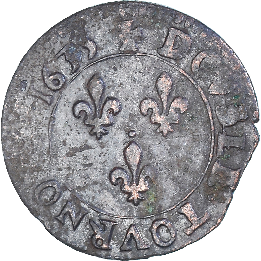 Coin, France, Louis XIII, Double Tournois, 1635, Saint-Palais, AU