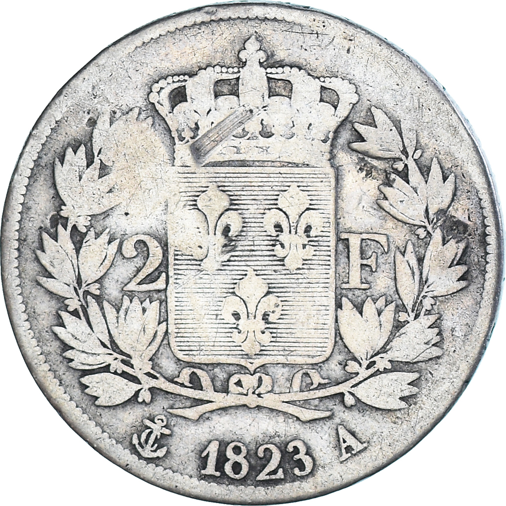 Coin, France, Louis XVIII, 2 Francs, 1823, Paris, , Silver, KM:710.1