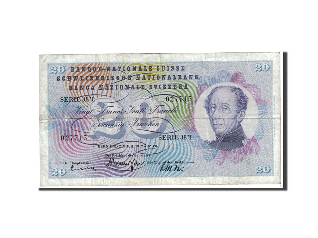 Banknote, Switzerland, 20 Franken, 1963, 1963-03-28, KM:46j, EF(40-45)