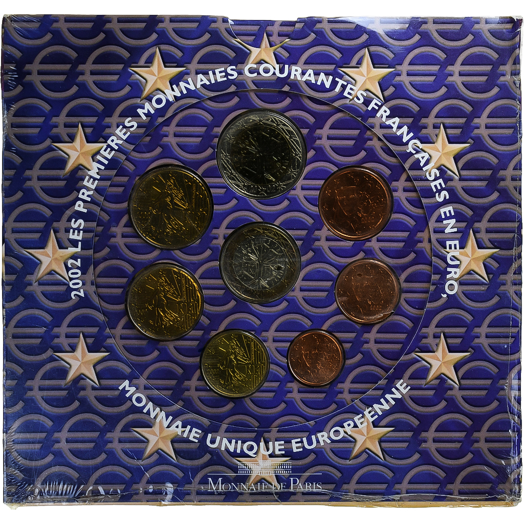 France, Coffret 1c. à 2€, 2002, Monnaie de Paris, FDC.BU, MS(65-70)