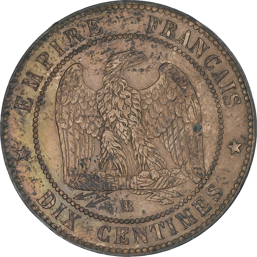 France, Napoleon III, 10 Centimes, 1854, Strasbourg, , Bronze