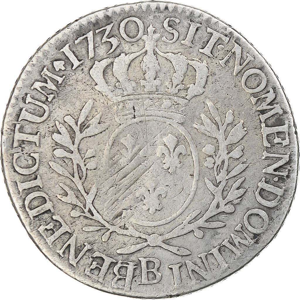 France, Louis XV, 1/5 Écu aux branches d'olivier, 1730, Rouen, 