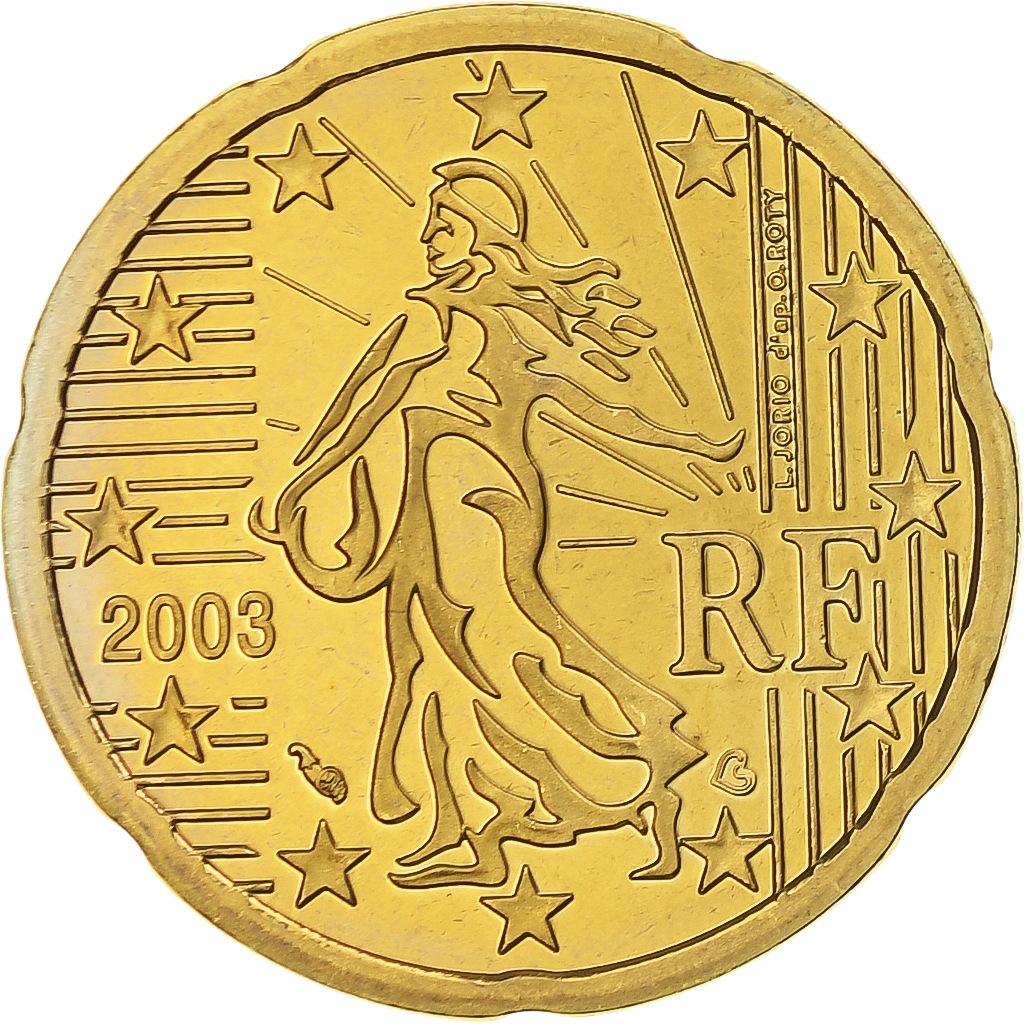 Frankreich, 20 Euro Cent, 2003, Paris, Proof / BE, STGL, Messing