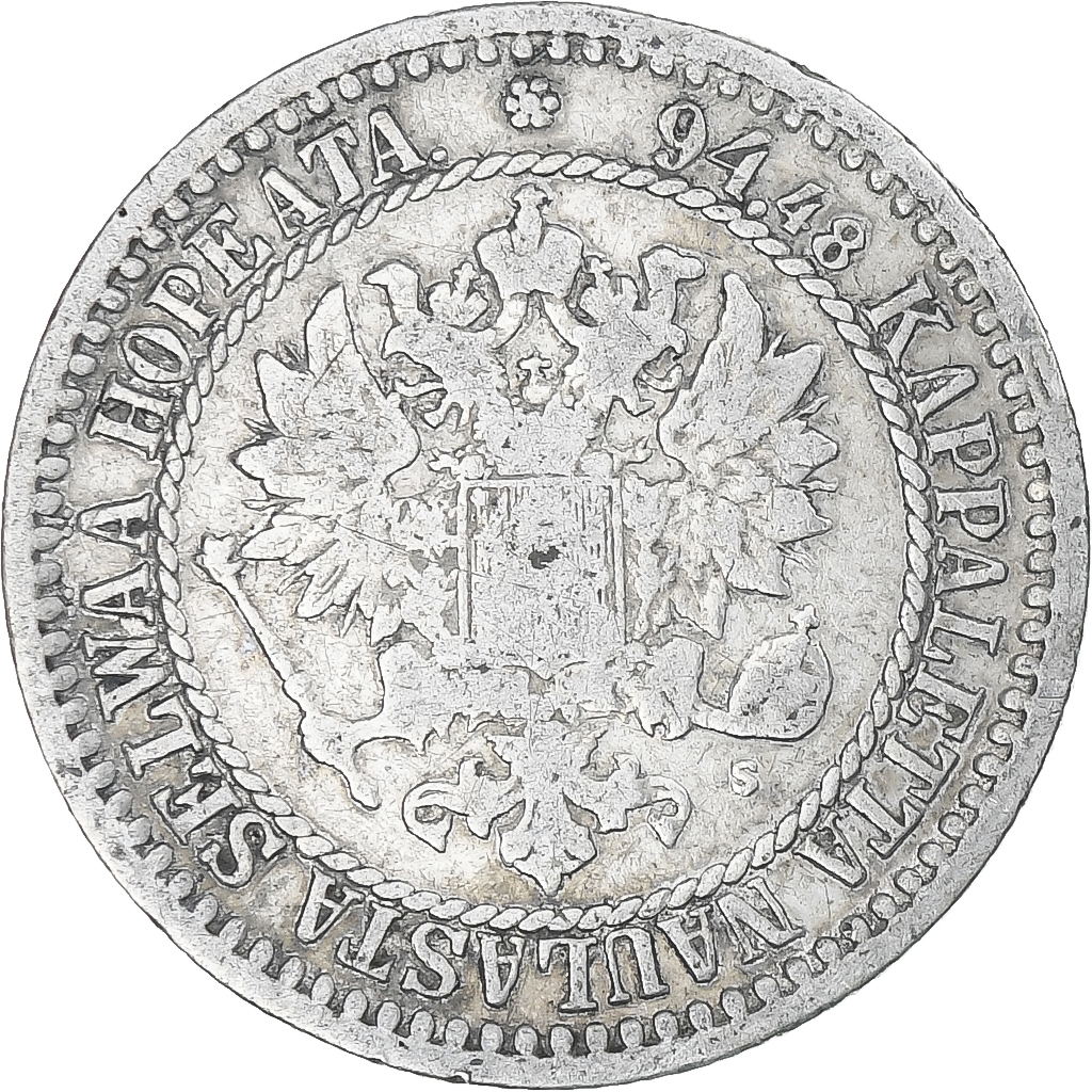 Finland, Alexander II, Markka, 1866, Helsinki, VF(30-35), Silver, KM:3.1