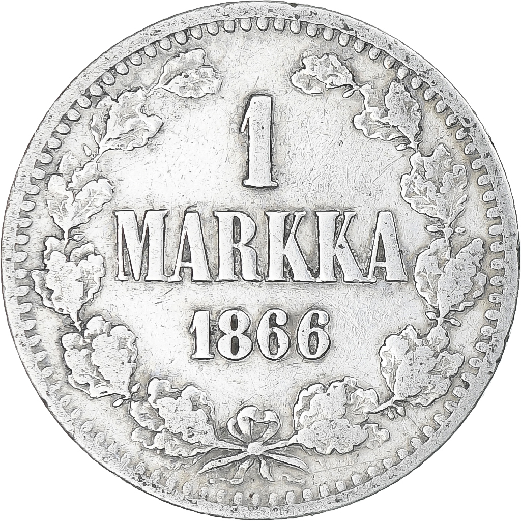 Finland, Alexander II, Markka, 1866, Helsinki, VF(30-35), Silver, KM:3.1