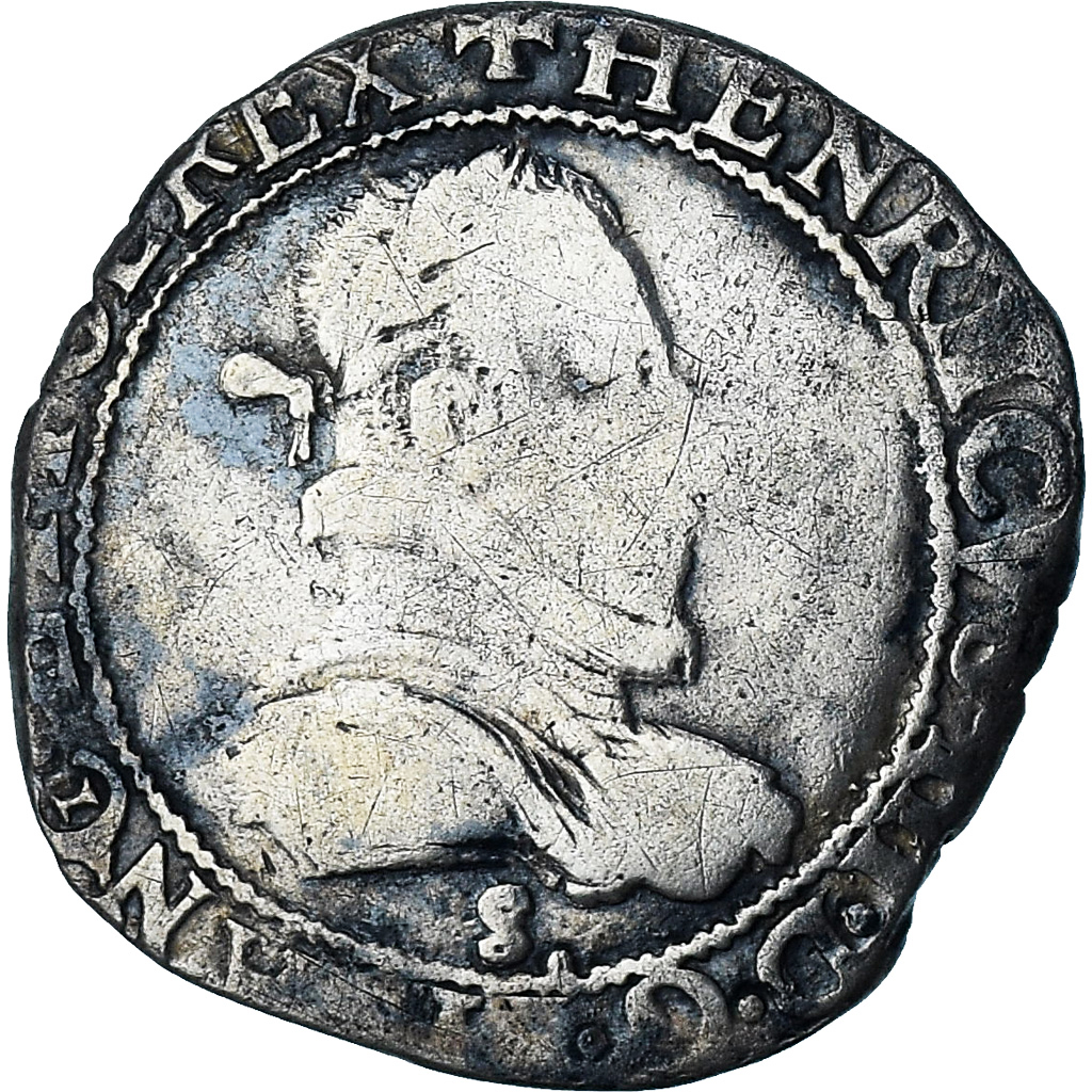 France, Henri III, 1/2 Franc au col plat, 1578, Troyes, , Silver