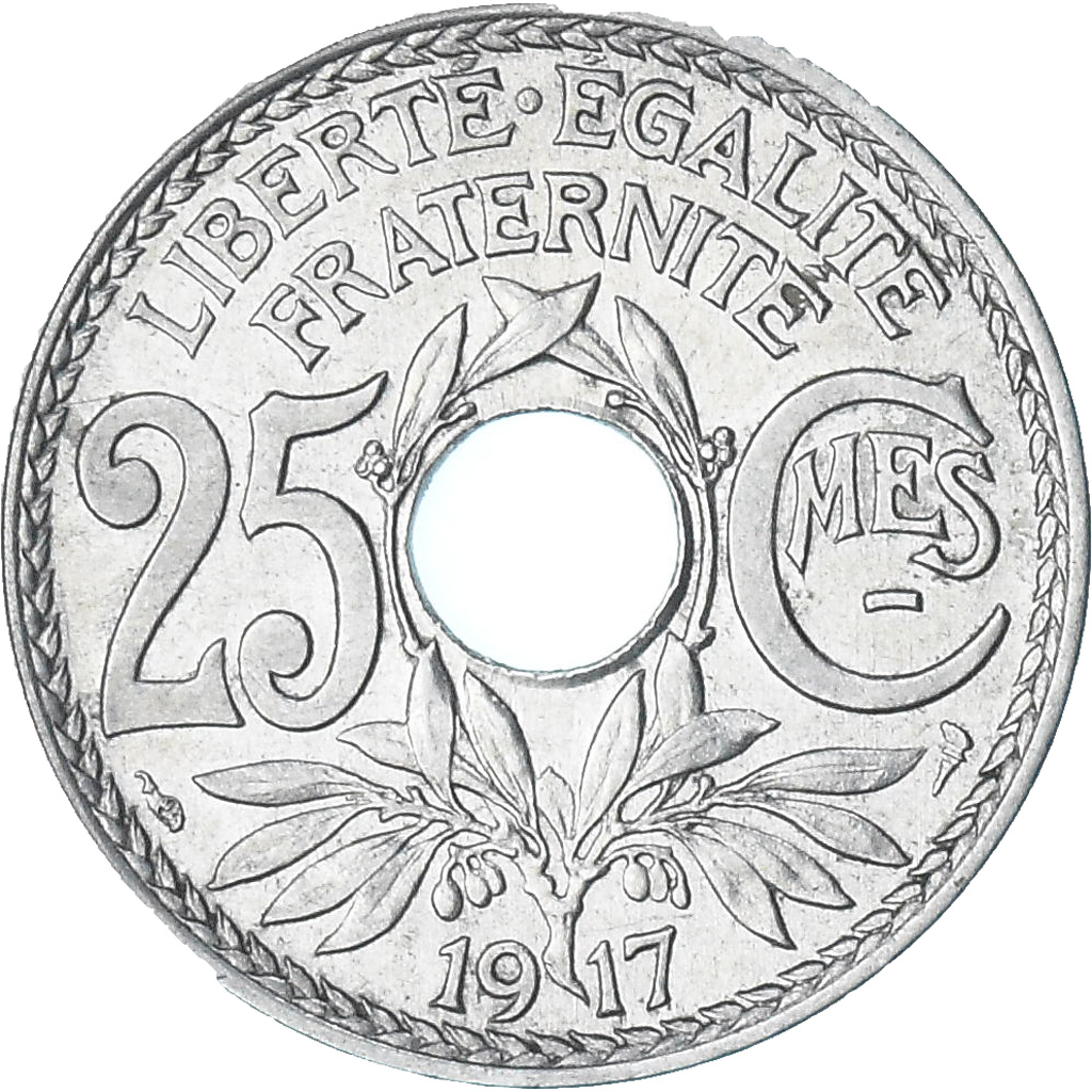 France, Lindauer, 25 Centimes, 1917, Paris, Souligné, , Nickel