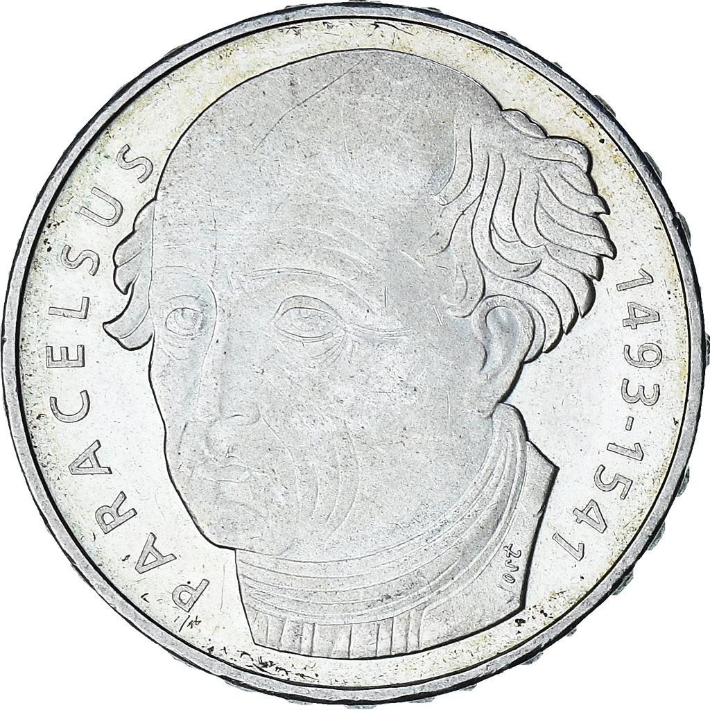 Switzerland, Paracelsus, 20 Francs, 1993, Bern, BE, , Silver, KM:73