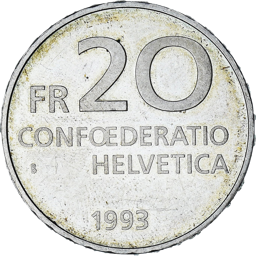 Switzerland, Paracelsus, 20 Francs, 1993, Bern, BE, , Silver, KM:73