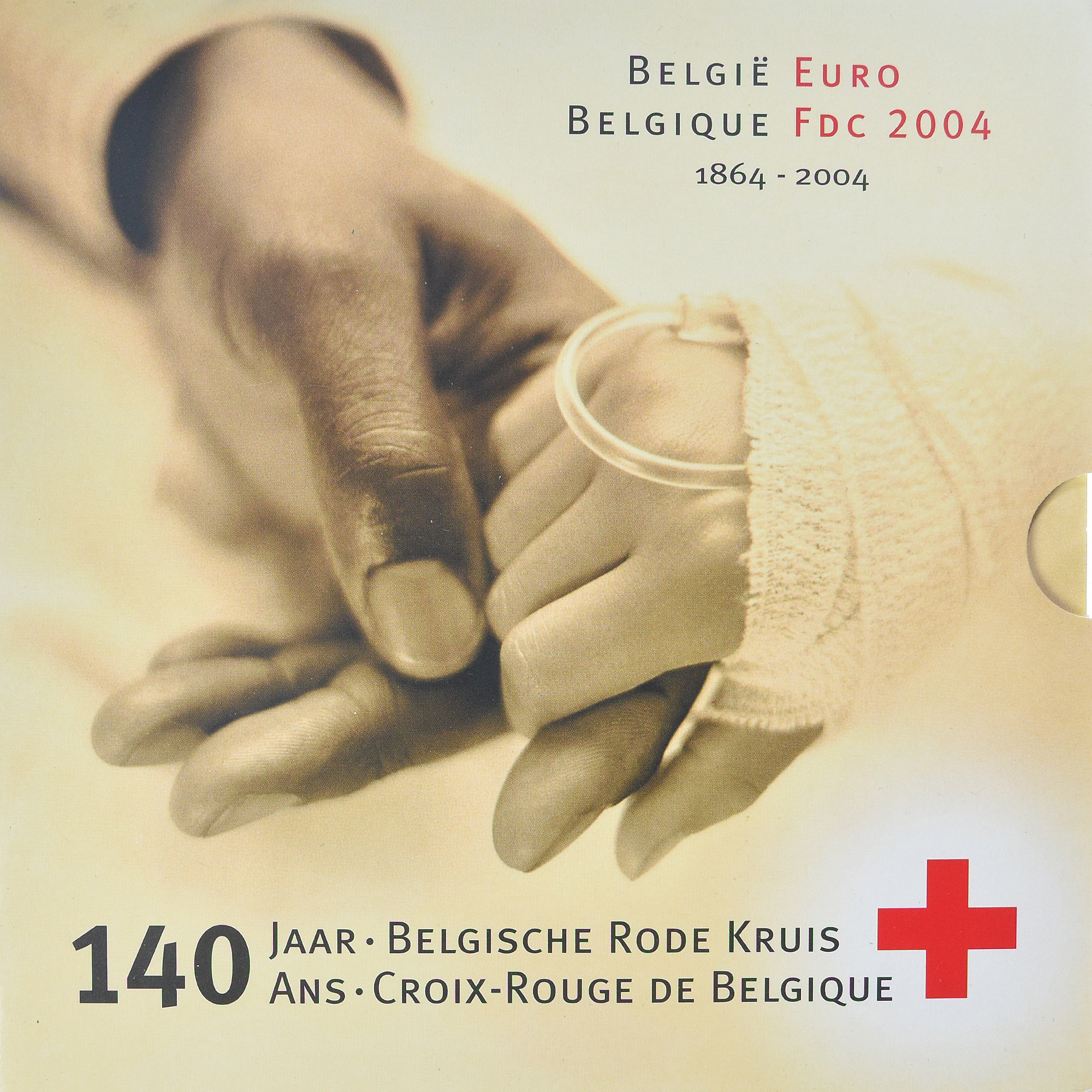 Belgien, Coffret 1c. à 2€ + jeton, 140 ans de La Croix Rouge, 2004, Brussels