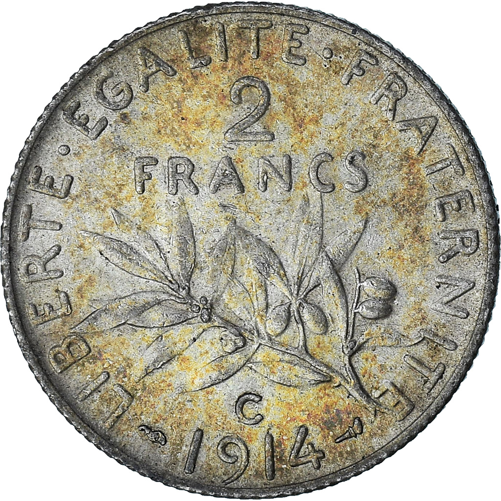 France, Semeuse, 2 Francs, 1914, Castelsarrasin, , Silver, KM:845.2