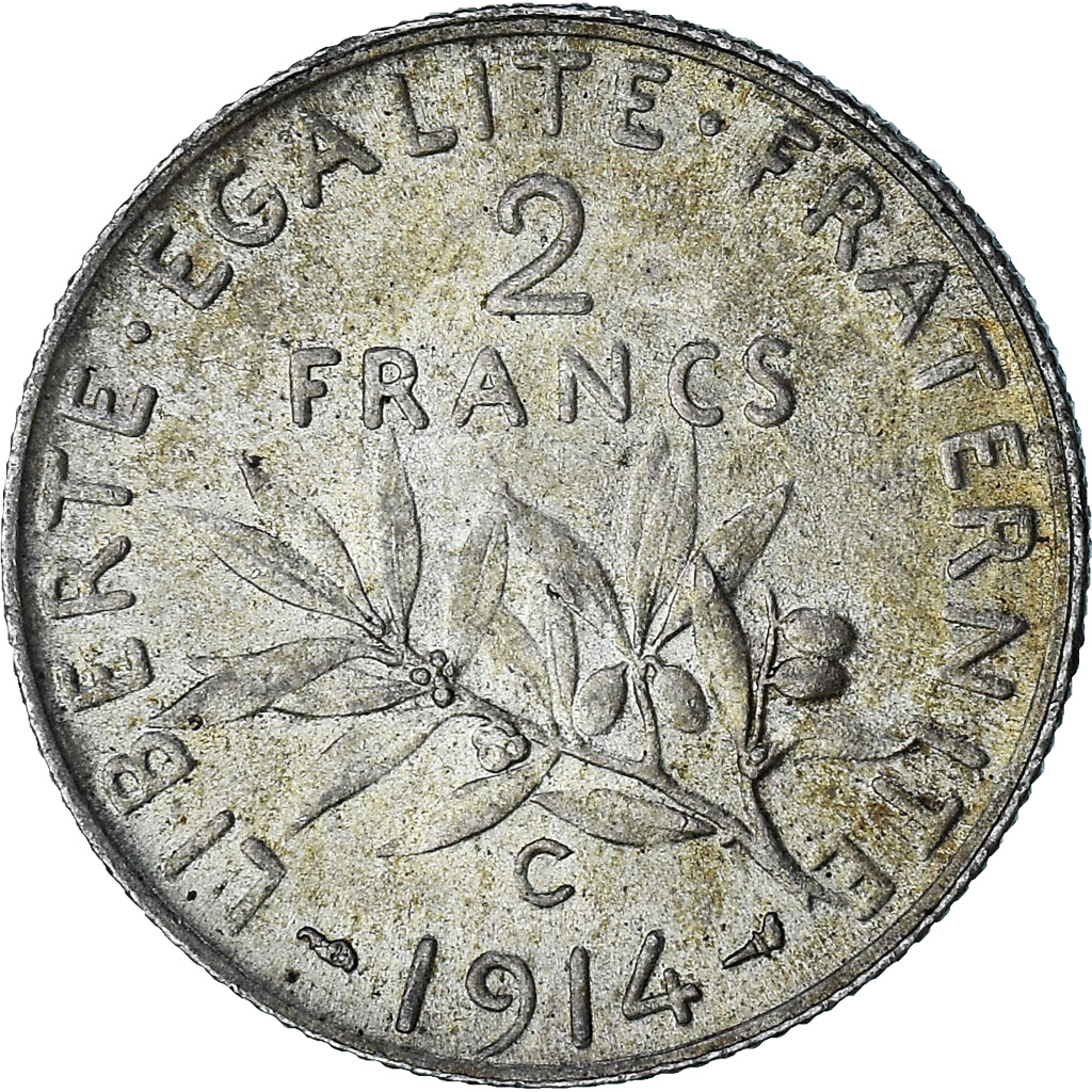 France, Semeuse, 2 Francs, 1914, Castelsarrasin, , Silver, KM:845.2