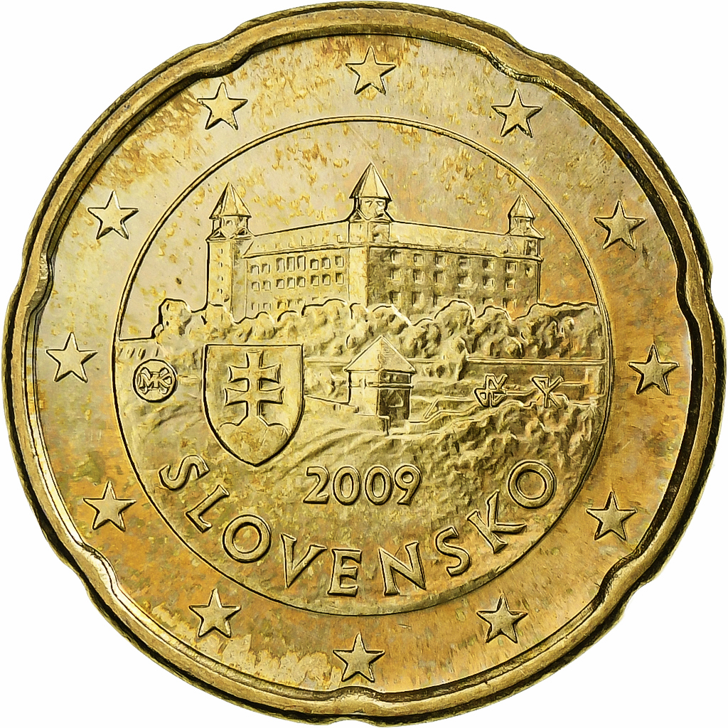 Slovakia, 20 Euro Cent, 2009, Kremnica, BU, MS, Nordic gold, KM:99