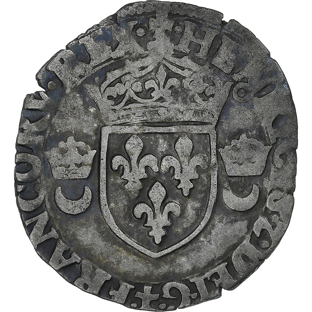 France, Henri II, Douzain aux croissants, 1550, Montélimar, , Billon