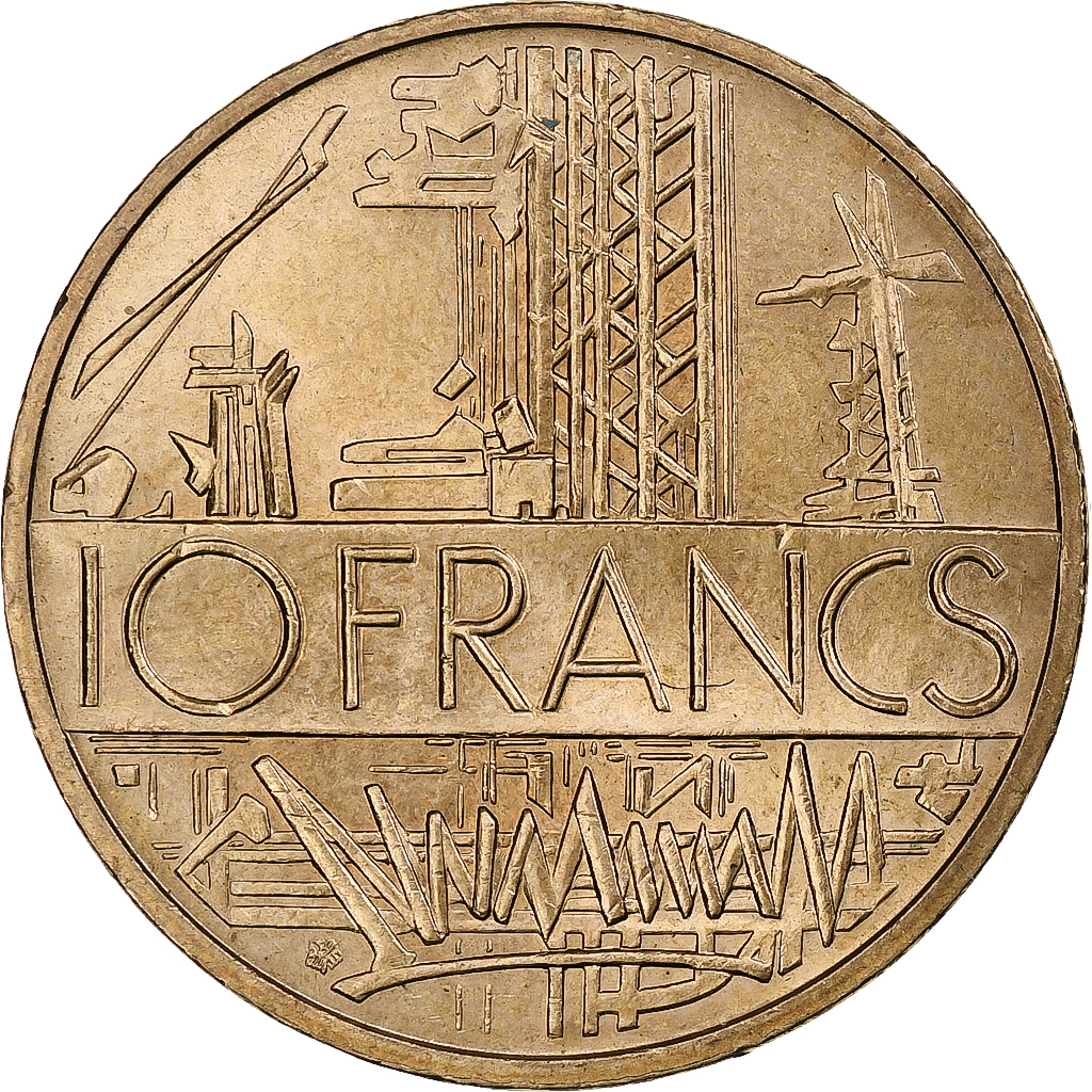 France, 10 Francs, Mathieu, 1984, Paris, Tranche A, Copper-Nickel-Aluminum