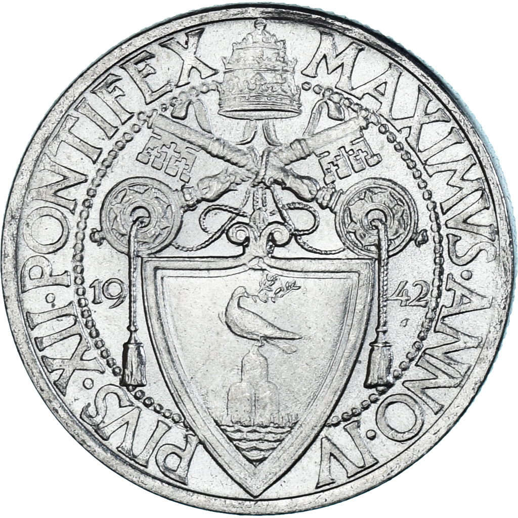 Coin, VATICAN CITY, Pius XII, Lira, 1942, Roma, , Stainless Steel, KM:35