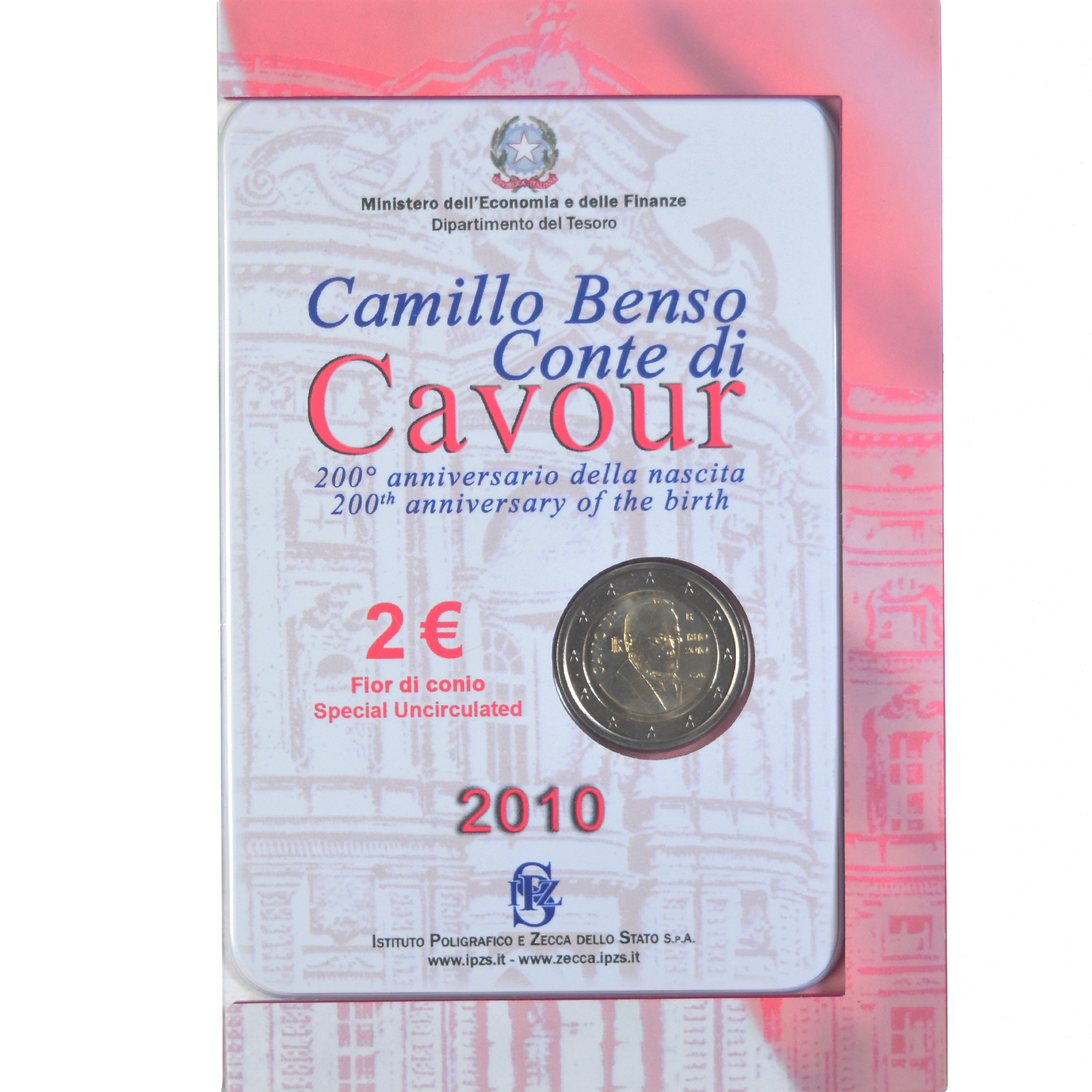 Italien, 2 Euro, Camillo Benso comte di Cavour, 2010, Rome, Special Unc., STGL