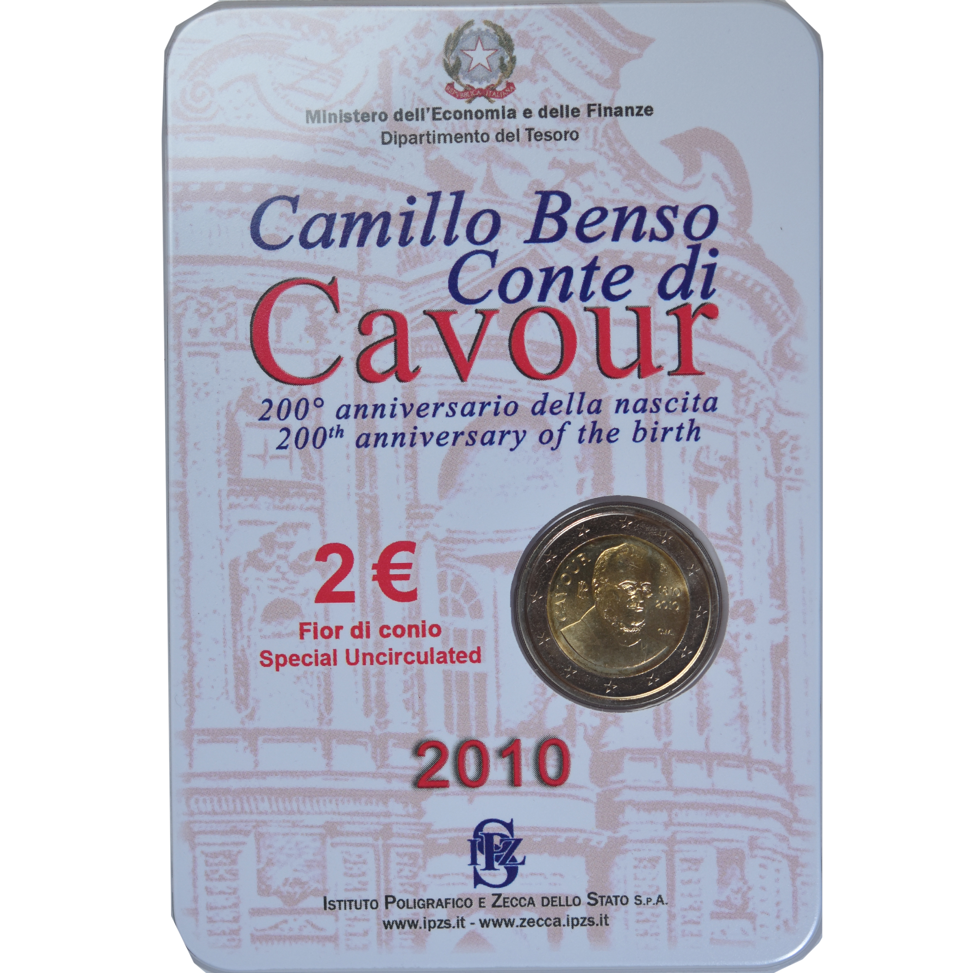 Italien, 2 Euro, Camillo Benso comte di Cavour, 2010, Rome, Special Unc., STGL