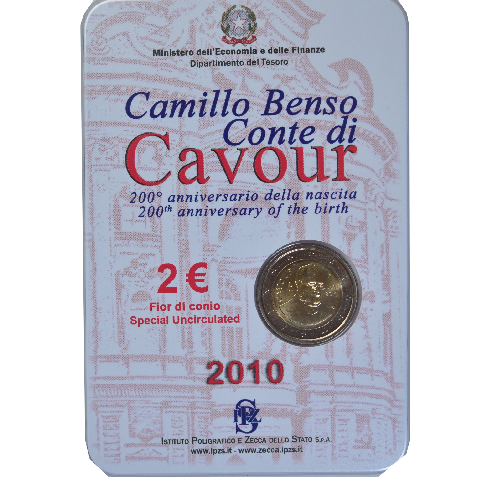 Italien, 2 Euro, Camillo Benso comte di Cavour, 2010, Rome, Special Unc., STGL