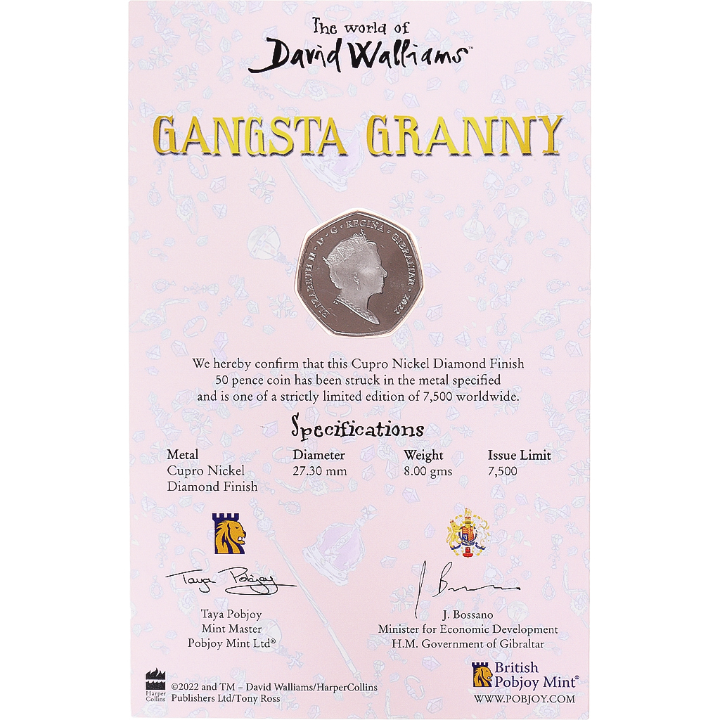 Coin, Gibraltar, 50 Pence, 2022, Pobjoy Mint, Gangsta Granny.Colorized  BU