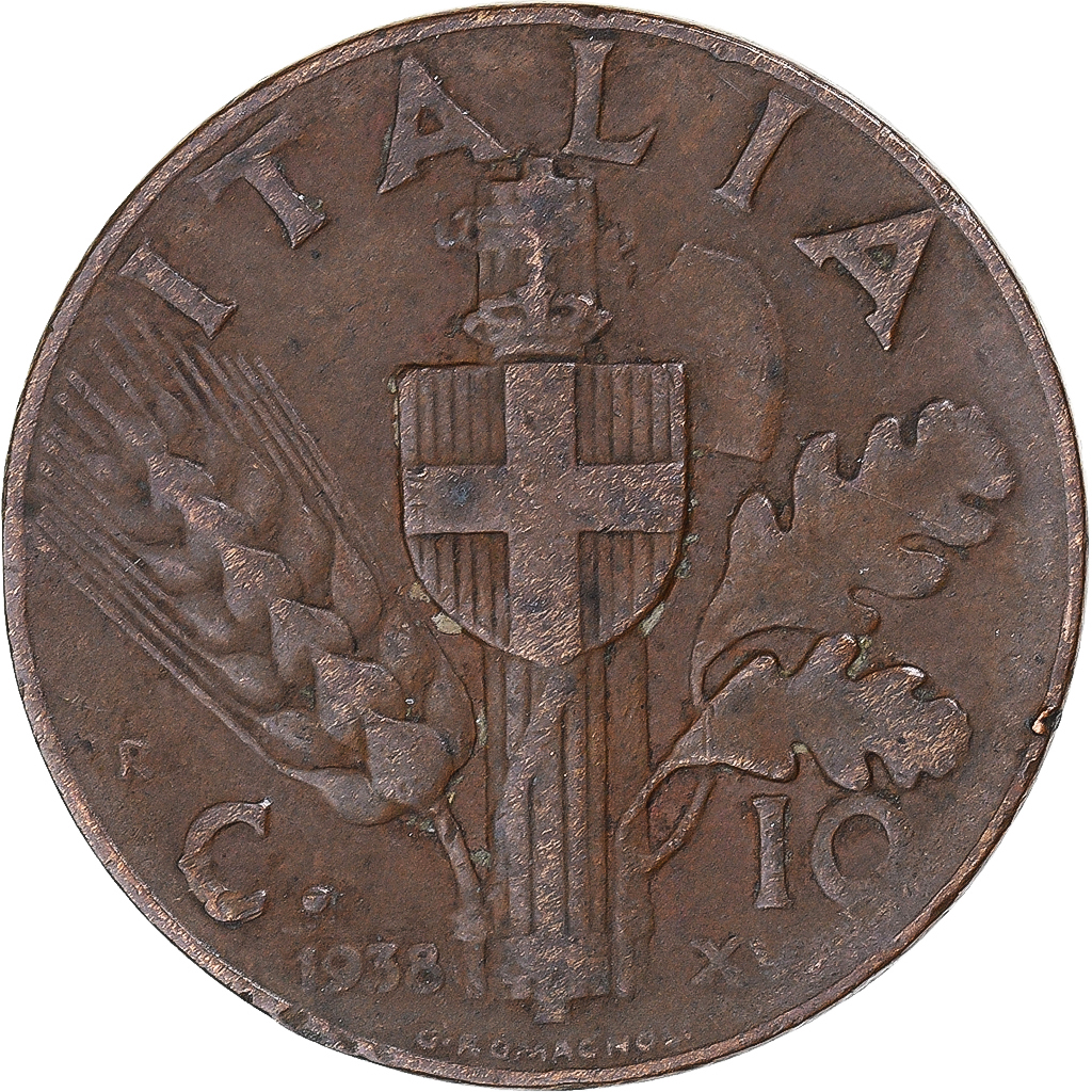 Coin, Italy, Vittorio Emanuele III, 10 Centesimi, 1938, Rome, EF, Copper